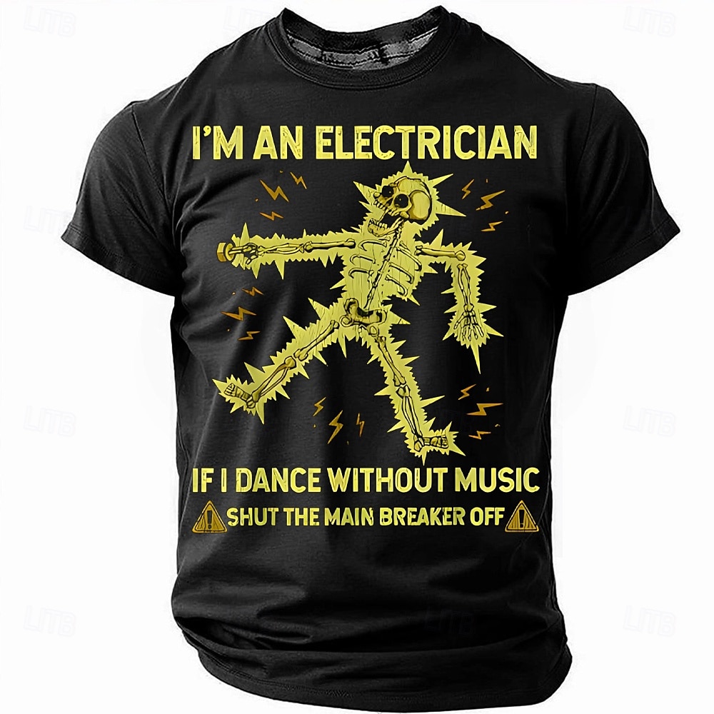 Ανδρικό T-Shirt κοντό μανίκι ηλεκτρολόγου - Χιουμοριστικό 'Αν χορεύω χωρίς μουσική κλείστε τον κεντρικό διακόπτη' χιούμορ στη δουλειά 2026 - $19.49 –P3