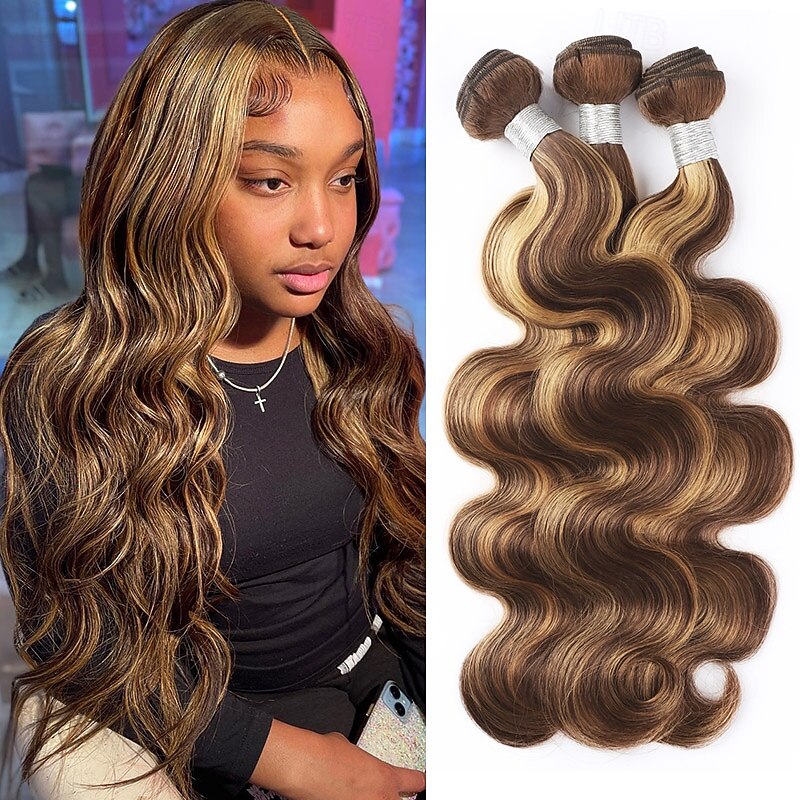 3 pacotes de extensões de cabelo humano ondulado, cor piano, p4/27, 10-28 polegadas, para mulheres negras de 2026 por $174.99 –P2