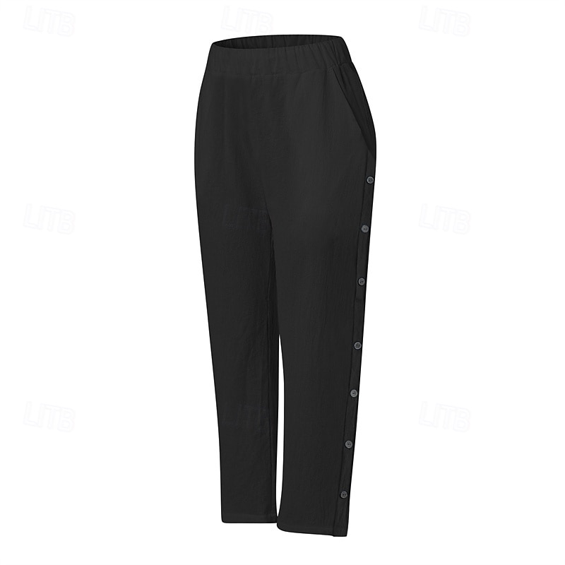 Damen Hose aus Baumwollleinen Abgeschnittene Hose Mode Lässig Knöchellang Mittlere Taille Einfach Elastischer Bund Atmungsaktiv Bequem Straße Alltagskleidung Ausgehen Schwarz Weiß Marineblau 2025 - $25.99 –P6