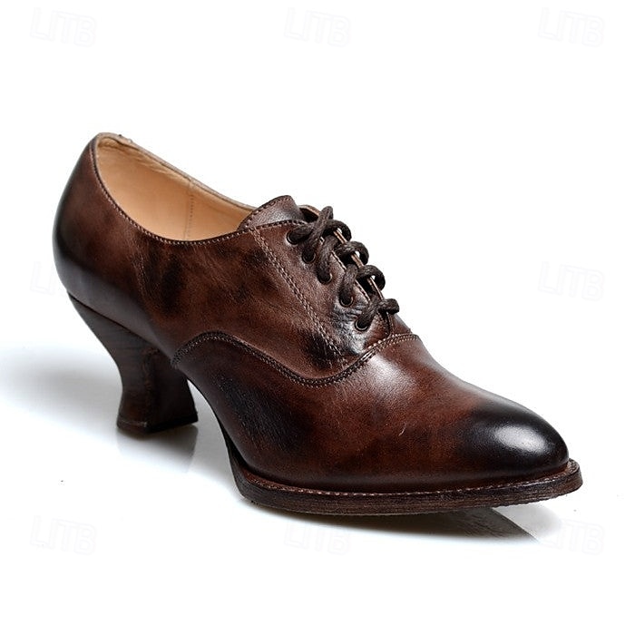 damskie gatsby vintage brown ze sztucznej skóry sznurowane buty na obcasie oxford - styl retro wiktoriański na formalne i codzienne okazje 2025 - $54.99 –P2