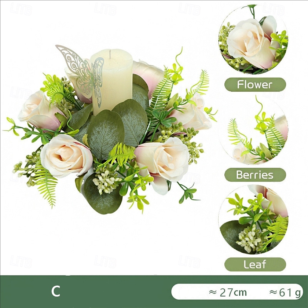 műrózsa gyertyagyűrű koszorú, virágos gyertyatartó dekoráció esküvőre, asztaldíszre, fesztiválra vagy európai stílusú lakberendezésre 2026 - $11.99 –P8