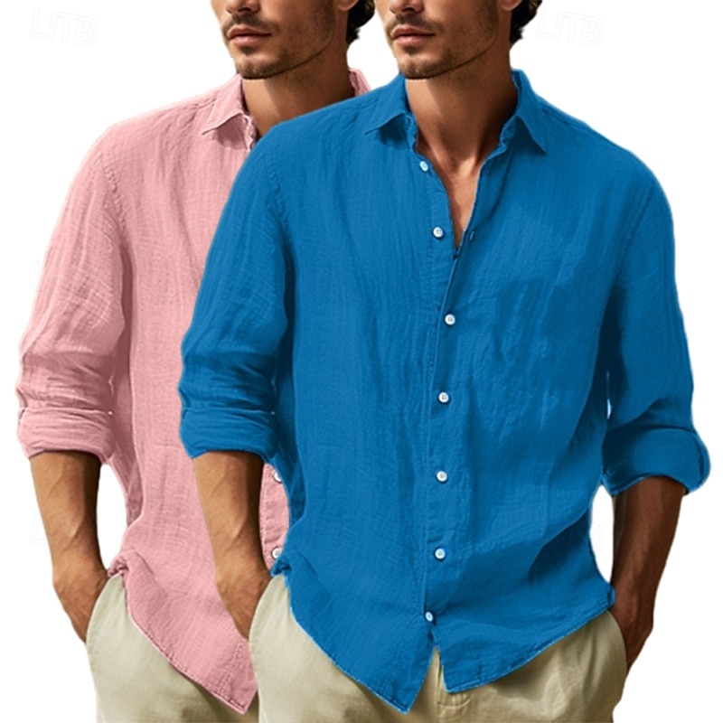 Herren Hemd Leinenhemd Sommerhemd Strandbekleidung Knopfhemd Einfach Urlaub Kreuzfahrt Weiss + Rosa Weiß + Khaki Schwarz + dunkelgrün Grau+Khaki Langarm Revers Sommer Frühling Bekleidung Rein 2025 - $29.99 –P7