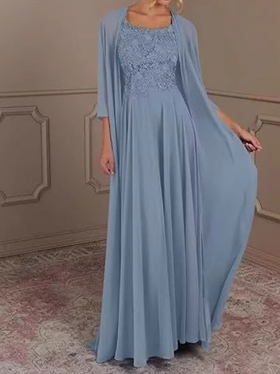 Zweiteilig Kleid-Sets Brautmutterkleid Elegant Einfach Quadrathals Bodenlang Chiffon Ärmellos mit Einfarbig 2025 2025 - $119.99 –P1