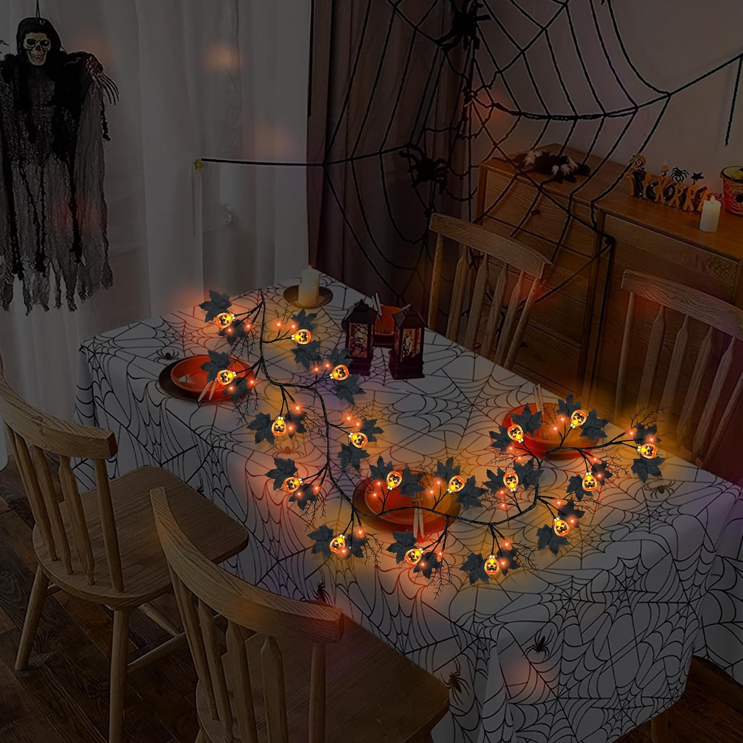 1.8M/6Ft 54 LED Beads Halloween String Lights Black Willow Lantern Pumpkin Bat Maple Leaf Wall Desktop Halloween Party Atmosphere Decorative Light AAA Waterproof Battery Box 2025 - $26.99 –P5