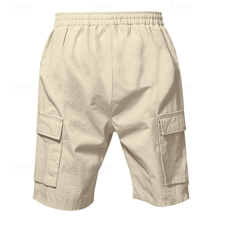 Homens Shorts de algodão e linho Bermuda Cargo Calção Shorts de verão Com Cordão Cintura elástica Bolso multi Tecido Conforto Vestível Comprimento do joelho Ao ar livre Esporte Diário Moda Casual de 2025 por $17.99 –P4
