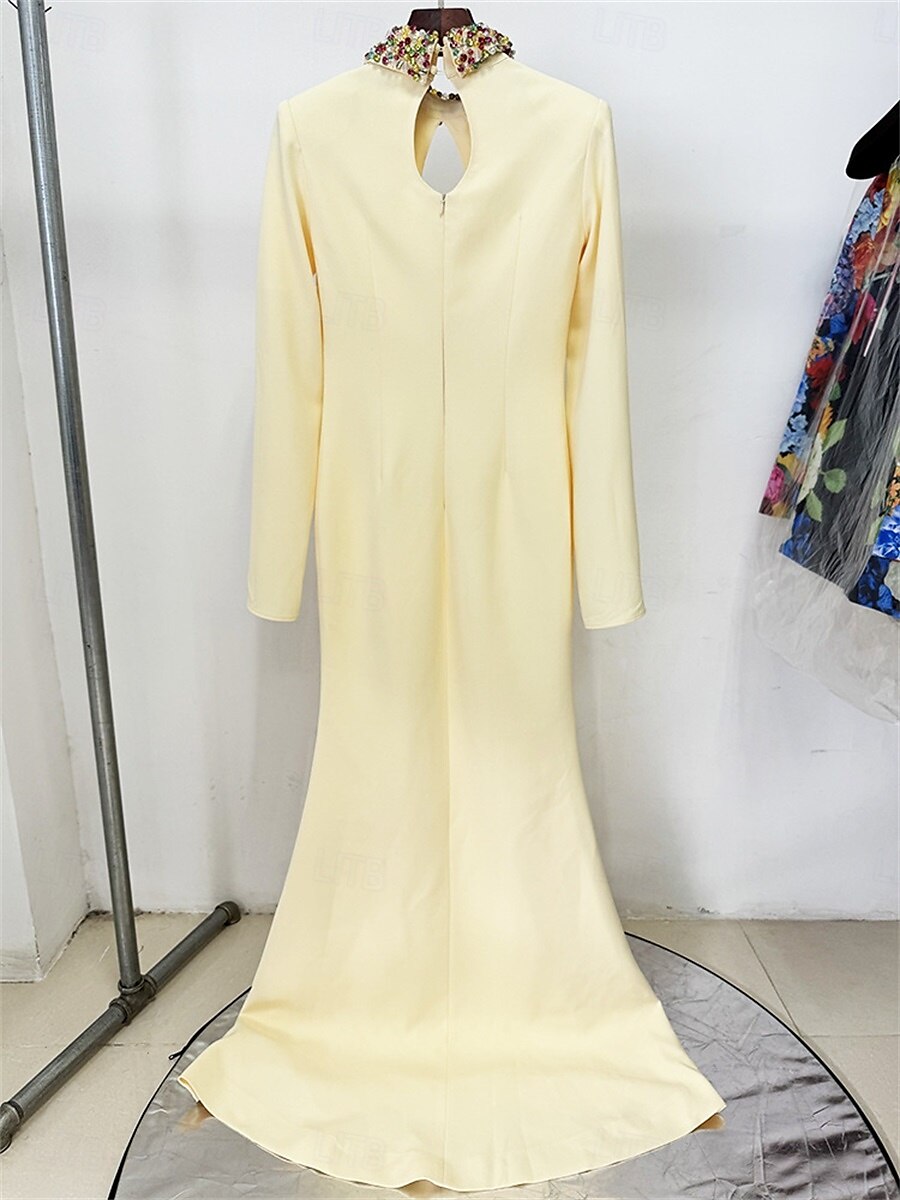 Mermaid / Trumpet Party Dresses Elegant Dress Formal Wedding Floor Length Long Sleeve Crew Neck Satin with Embroidery 2025 - $139.99 –P4