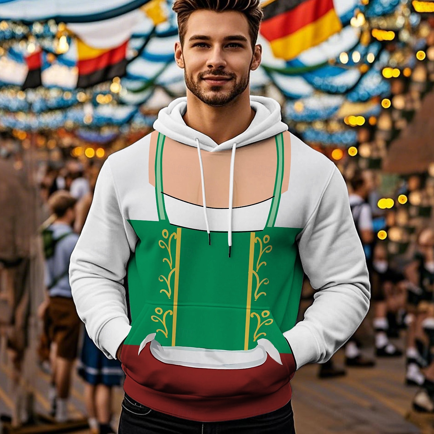 Oktoberfestbier Kapuzensweatshirt Druck Fronttasche Grafik Für Herren Erwachsene Karneval Oktoberfestbier 3D-Druck Urlaub Party 2025 - $29.99 –P2
