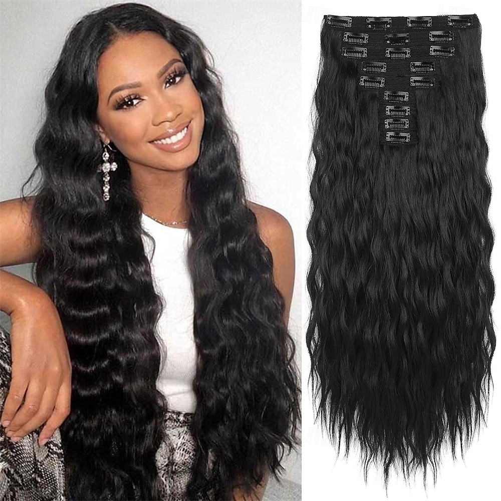 extensões de cabelo clip in 5 peças extensões de cabelo castanho 24 extensões de cabelo longas e grossas ondas soltas he002 trama de renda invisível apliques naturais macios para mulheres castanho de 2025 por $26.99 –P4
