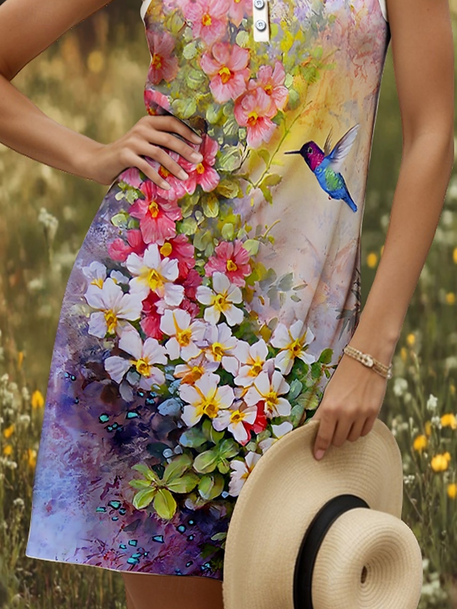 Women's Mini Dress Sundress Shift Dress Off The Shoulder Dress Vacation Casual Going out Regular Fit Floral Graphic Sleeveless V Neck Yellow Red Blue Purple Summer Spring 2025 - $21.99 –P3