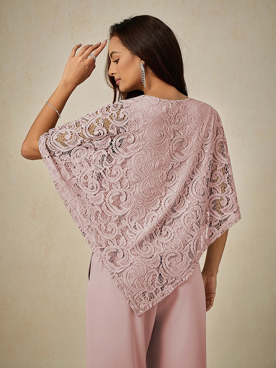 Damen Bluse Elegante Oberteile Einfach Elegant Halbarm Rundhalsausschnitt Normale Oberteile Hochzeitsgast Täglich Spitze Patchwork Geschichtet Erröten Sie Rosa Sommer Frühling 2025 - $49.99 –P2