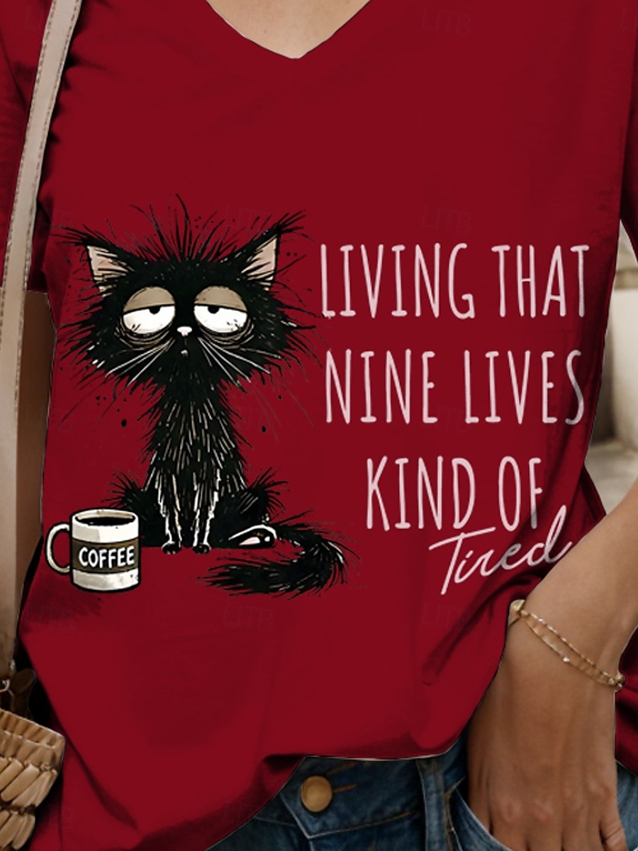 Per donna Maglietta Grafico Animale Gatto Vintage Elegante Classico Manica Corta Scollo a V Top Regolari Quotidiano Stampato Nero Bianco Rosa Rosso Blu Estate Primavera del 2025 a $19.99 –P3