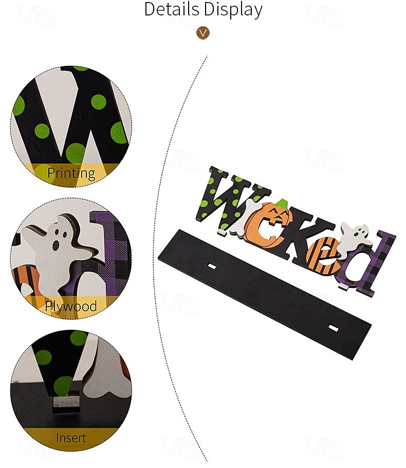 dekoracja na halloween z drewnianym środkiem, upiorny drewniany stojak na litery do ekspozycji na stole halloweenowym, dekoracja na imprezę w nawiedzonym domu DIY 2025 - $8.99 –P6