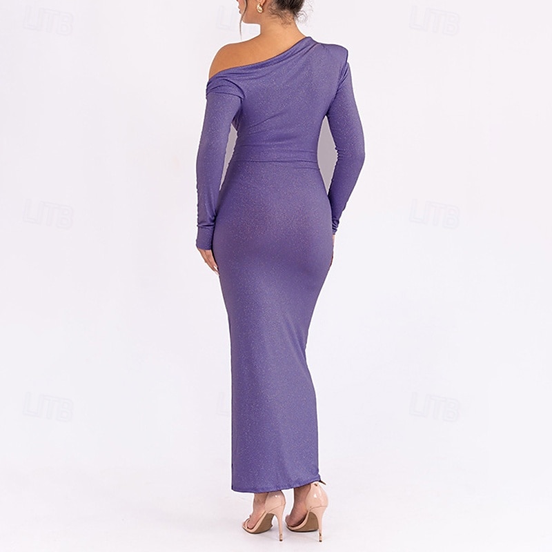 Damen Langes Kleid Maxikleid Abschlussballkleid Partykleid Mode Party Besonderer Anlass Abendgesellschaft Normale Passform Einfach Langarm Kalter Schulter-Ausschnitt Schwarz Purpur Braun Herbst 2025 - $25.99 –P9