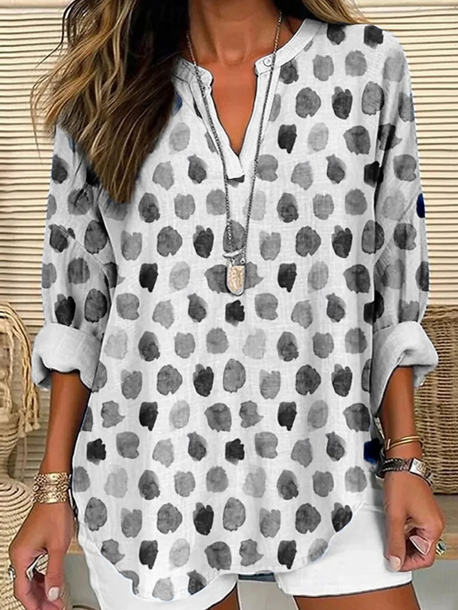 Dames Blouse Grafisch Stip Elegant Stijlvol Lange mouw V-hals Normale tops Dagelijks Feestdagen Afdrukken blauw Paars Groen Grijs Zomer Lente 2025 - $24.99 –P4