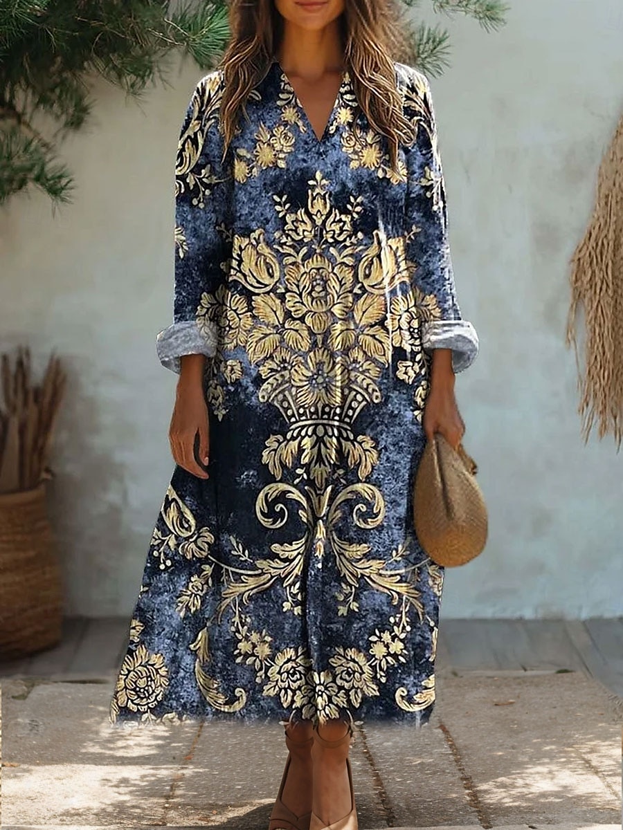 Femmes Robe Midi Robe d'Été Robe trapèze Vacances Occasionnel Sortir Coupe Ample Fleuri Graphique Paisley manche longue Col en V Noir Jaune Rose Claire Bleu Printemps Automne de 2025 ? $35.99 –P3