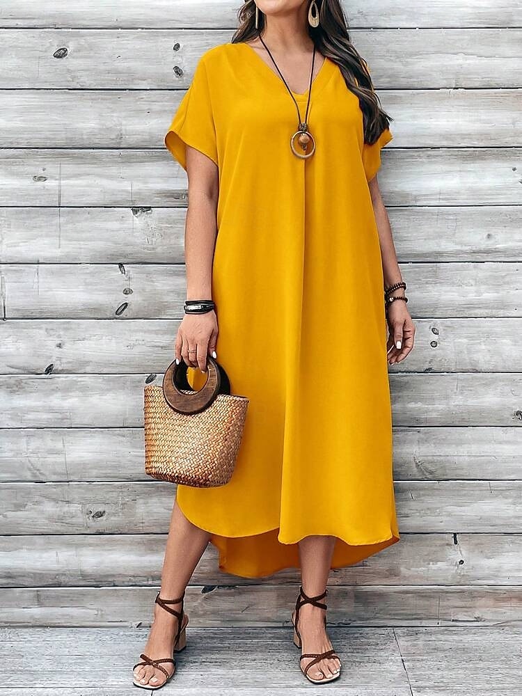 Pentru femei Rochii Midi Rochie A line Casual Zilnic Ieșire Simplu Manșon scurt În V Maro Închis Bleumarin Galben Albastru regal Vară 2025 - $29.99 –P5