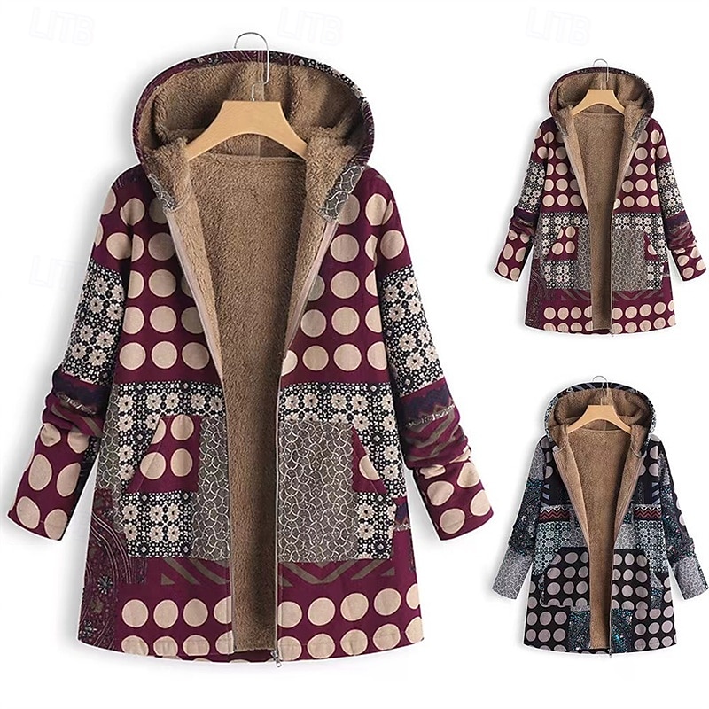 Femmes Veste en Polaire Manteau Veste à Capuche Chaud Confortable Fermeture éclair Avec Poches Mode Moderne Occasionnel Géométrique Sortir Week-end Fermeture éclair Régulier À capuche Coupe régulière de 2025 ? $29.99 –P1