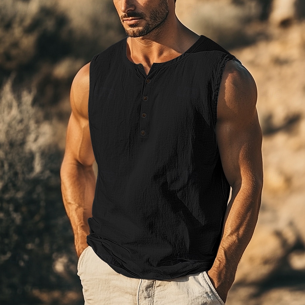Homme T-shirt Sans manches Manche Courte Col en V Col rond Été Uni Texturé Mode Classique Occasionnel Pur Rue Occasionnel Sports Noir Blanche Kaki T-shirt haut de gamme pour homme de 2025 ? $16.49 –P6