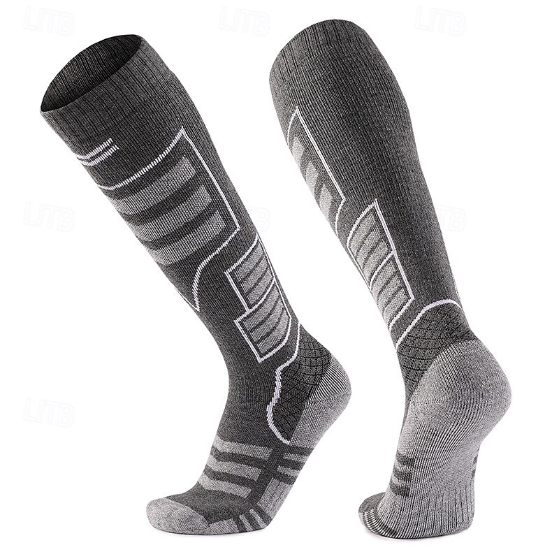 1 Pair Men's Women's merino wool socks Hiking Socks Sports Socks Thermal Warm Breathable Anti Blister Thick Outdoor Over The Calf Patchwork Merino Wool Dark Grey Black Pink for Ski / Snowboard 2025 - $17.59 –P5