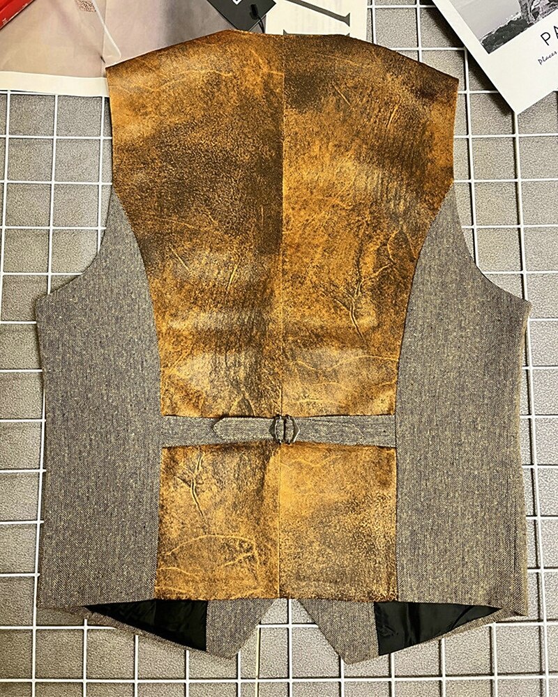 Herren Weste Gilet Urlaub Party Geschäft Mode Lässig Sommer Frühling Tasche Knöpfe Polyester Bequem Farbblock Einreihig Ein-Knopf V Ausschnitt Normale Passform Kaffee Weste 2025 - $31.99 –P4