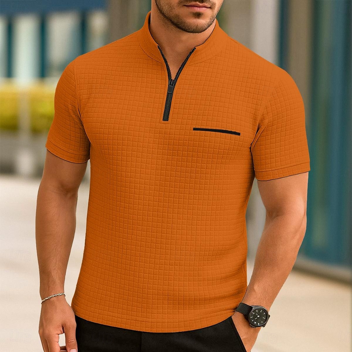 Ανδρικά Βάφλα Πόλο Μπλουζάκια Zip Polo Causal Αργίες Τρίμηνο φερμουάρ Κοντομάνικο Μοντέρνα Βασικό Σκέτο Τρίμηνο φερμουάρ Καλοκαίρι Άνοιξη Όλες οι εποχές Μαύρο Λευκό Βαθυγάλαζο Πορτοκαλί 2025 - $21.99 –P5