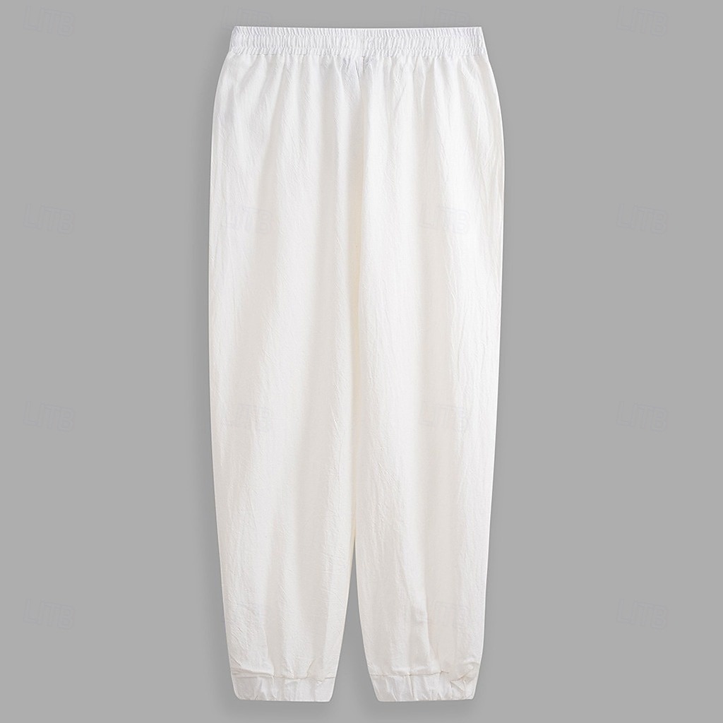 Herre Linbukser Bukser Sommerbukser Strandbukser Uformelle bukser Lomme Elastisk midje Helfarge Komfort Pustende Full lengde utendørs Hjem Daglig Ferie Klassisk Stil Lys khaki + svart Lys khaki 2025 - $27.99 –P4