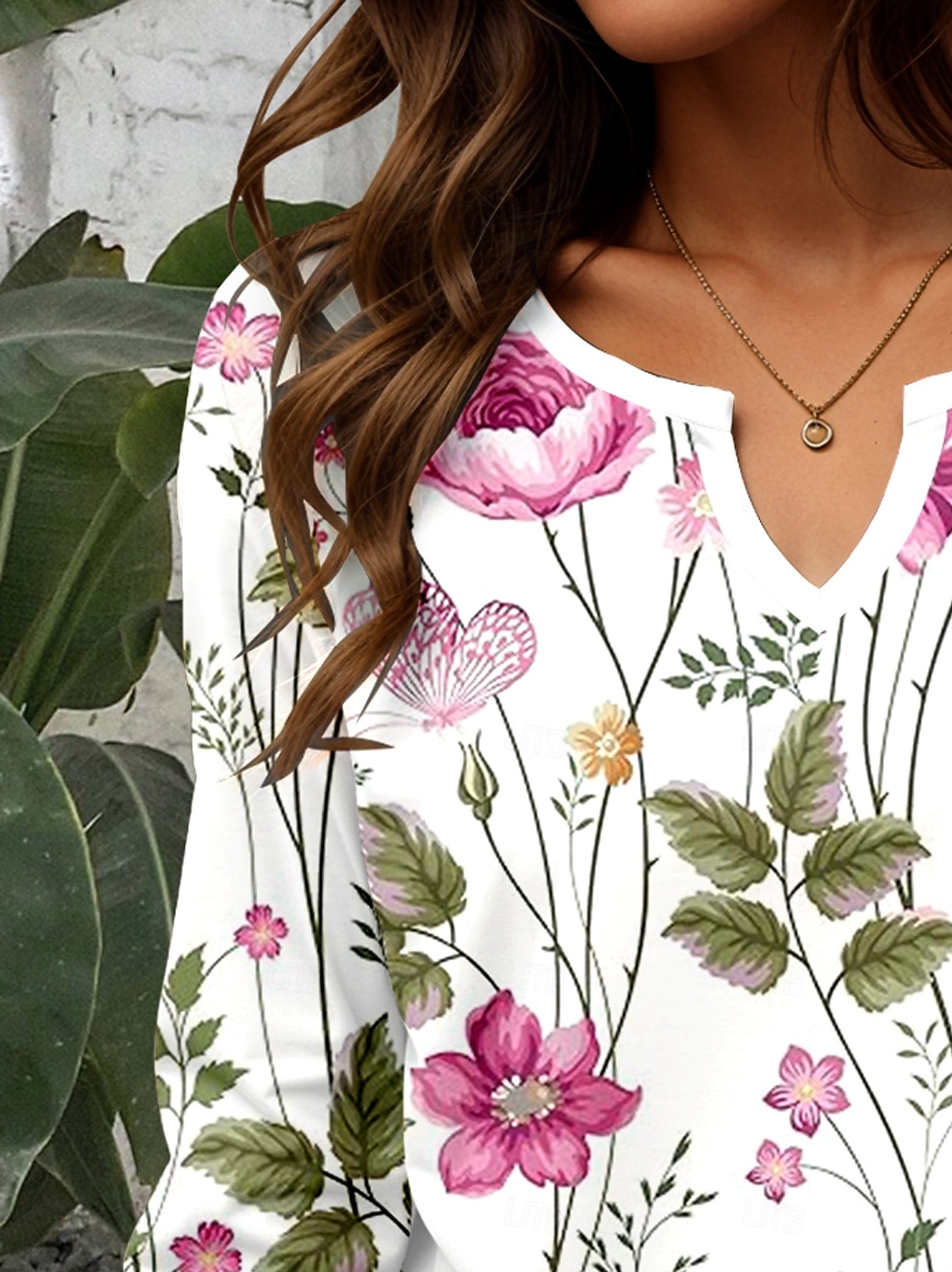Damen T Shirt Blumen Grafik Pflanzen Vintage Stilvoll Klassisch Langarm V Ausschnitt Einkerbiger Ausschnitt Normale Oberteile Täglich Druck Khaki Rosa Leicht Blau Frühling Herbst 2025 - $24.99 –P2