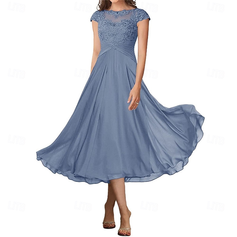 A-Linie Brautmutterkleid Elegant Einfach Rundhalsausschnitt Knöchellänge Chiffon Kurzarm mit Falten Einfarbig 2025 2025 - $119.99 –P6