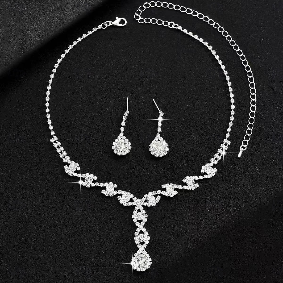 Set di gioielli da sposa, 1 set di orecchini con zirconi e strass, collana e braccialetti, elegante e raffinato, set di gioielli da donna per matrimonio, lavoro, occasioni speciali del 2025 a $28.99 –P7