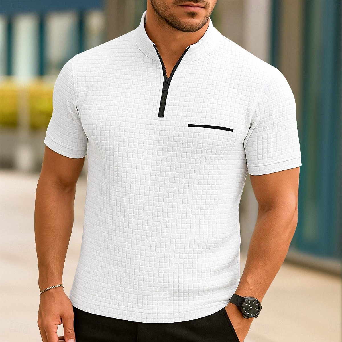 Ανδρικά Βάφλα Πόλο Μπλουζάκια Zip Polo Causal Αργίες Τρίμηνο φερμουάρ Κοντομάνικο Μοντέρνα Βασικό Σκέτο Τρίμηνο φερμουάρ Καλοκαίρι Άνοιξη Όλες οι εποχές Μαύρο Λευκό Βαθυγάλαζο Πορτοκαλί 2025 - $21.99 –P1