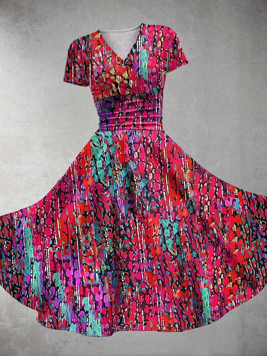 Femmes Robe Midi Robe d'été Robe ajustée et évasée Fête Occasionnel Quotidien Fête Coupe régulière Fleuri Graphique Manche Courte Col en V Bleu Fuchsia Orange Été de 2025 ? $27.99 –P2