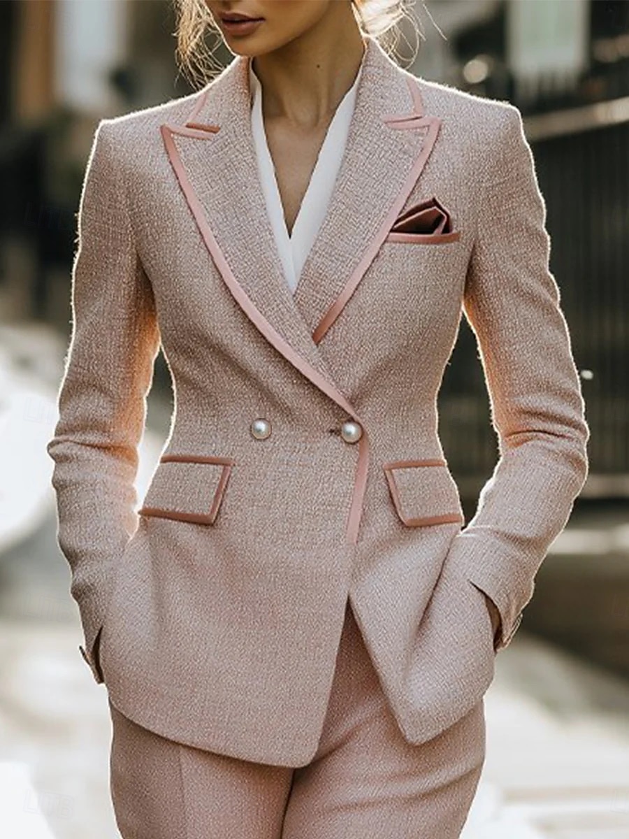 Conjuntos de Tweed Femininos com Pérolas Blazer e Calça para Mãe da Noiva Elegante Lapela Comprimento até o Chão Poliéster Mangas Longas Com Capa de 2025 por $159.99 –P2