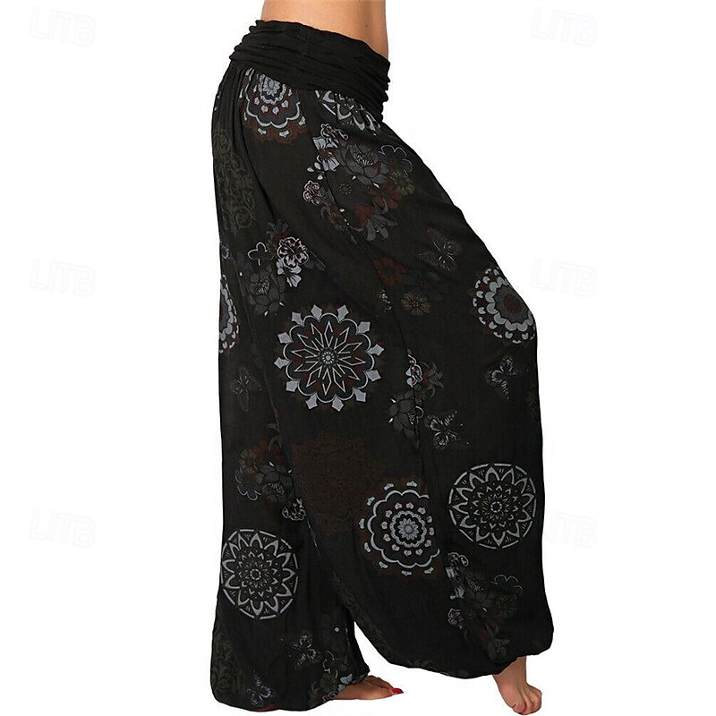 Mulheres Calças Calças Harem Calça Palazzo Moda Boho Comprimento total Cintura Média Imprimir Cintura elástica Confortável Micro-Elástica Rua Roupa Diária Para Noite Preto Branco Amarelo Rosa claro de 2025 por $19.99 –P11