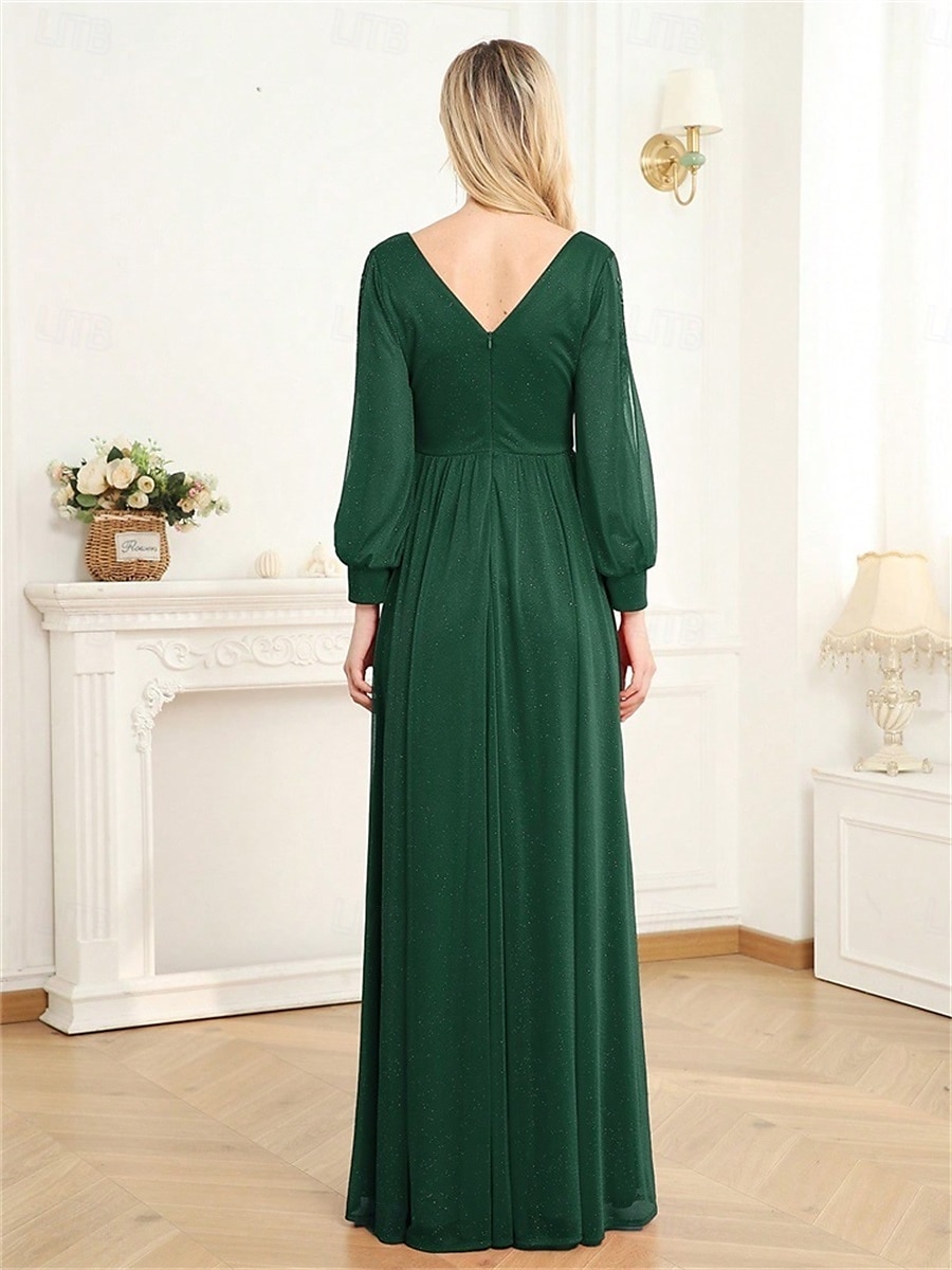 A-vonal Quinceanera Ruhák Elegáns Ruha Formális Esküvői Padló Hosszúságú Hosszú Ujjú V Nyak Sifon V Hátsó Ráncokkal Hasítékkal 2025 - $99.99 –P16