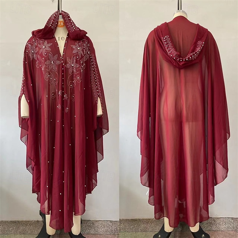 Damskie Długa sukienka sukienka maxi Codzienne sukienki Sukienka Boho Strój zachodni Moda muzułmański Na zewnątrz Impreza Święto Regularny Kwiat Długi rękaw Kaptur Biały Zieleń wojskowa Czerwony 2025 - $26.99 –P8