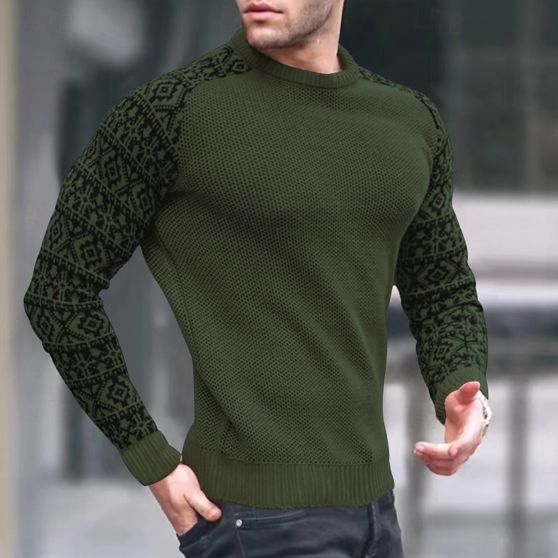 Herren Pullover Strickpullover Waffel Stricken Farbblock Rundhalsausschnitt Elegant Vintage Formell Heim Bekleidung Bischofsärmel Herbst Winter Schwarz Weiß S M L 2025 - $25.99 –P5