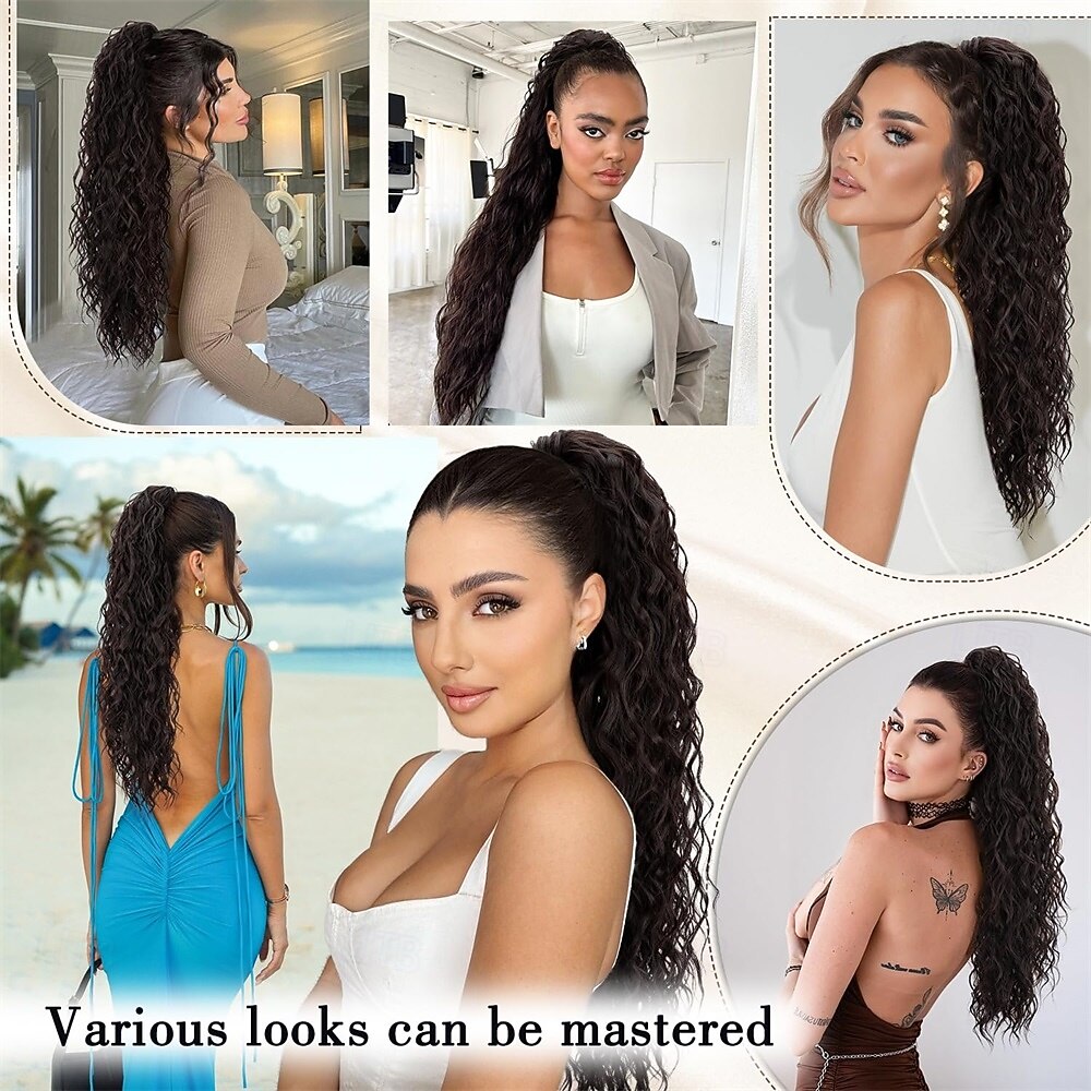 Ponytail Extension Claw Clip Ponytail Extension 26 Inch Long Dark Brown Curly Clip in Pony Tails Hair Extensions Synthetic Layered Fluffy Hairpieces for Women 2026 - $19.49 –P7