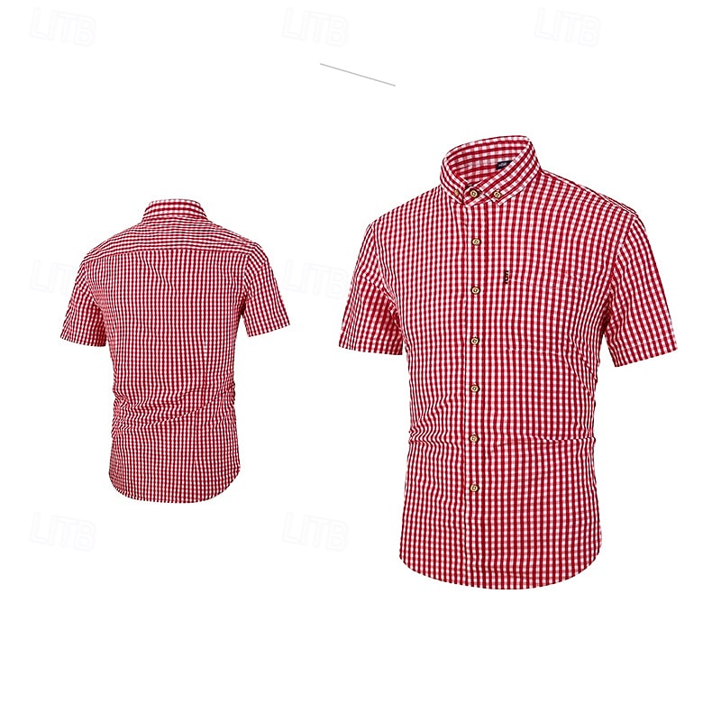Carnaval Oktoberfest bier Geblokt Patroon Hemd Shirt met korte mouwen Bavarian Duits Alpine Weiden Voor heren Feest Bierfestival Doek in traditionele stijl 2026 - $32.99 –P4