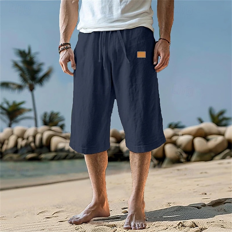 Homens Calças Capri Shorts de linho Shorts de verão Shorts de praia Bolsos Com Cordão Cintura elástica Tecido Conforto Respirável Comprimento da panturrilha Férias Feriado Praia Havaiana Boho Preto de 2025 por $17.99 –P7