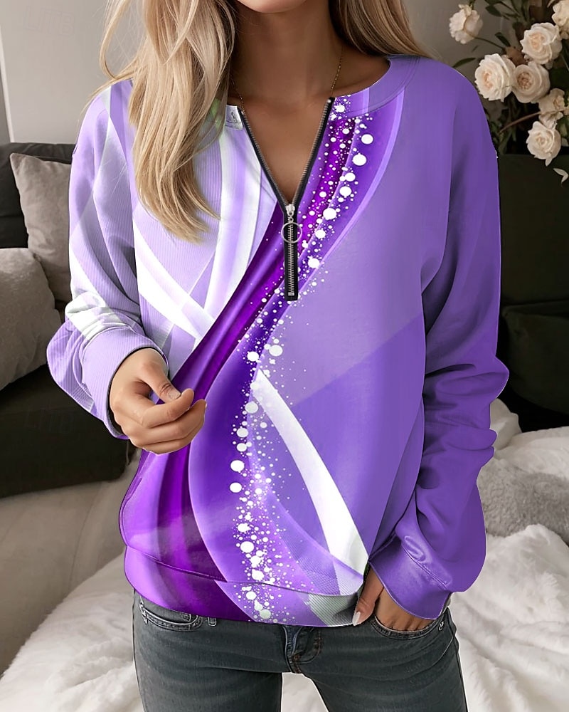 Dames Sweatshirts met rits Grafisch Geometrisch Abstract Casual Lange mouw Strakke ronde hals Normale tops Straat Dagelijks gebruik Halve rits Afdrukken Blozend Roze blauw Paars Groen Herfst Winter 2025 - $27.99 –P5