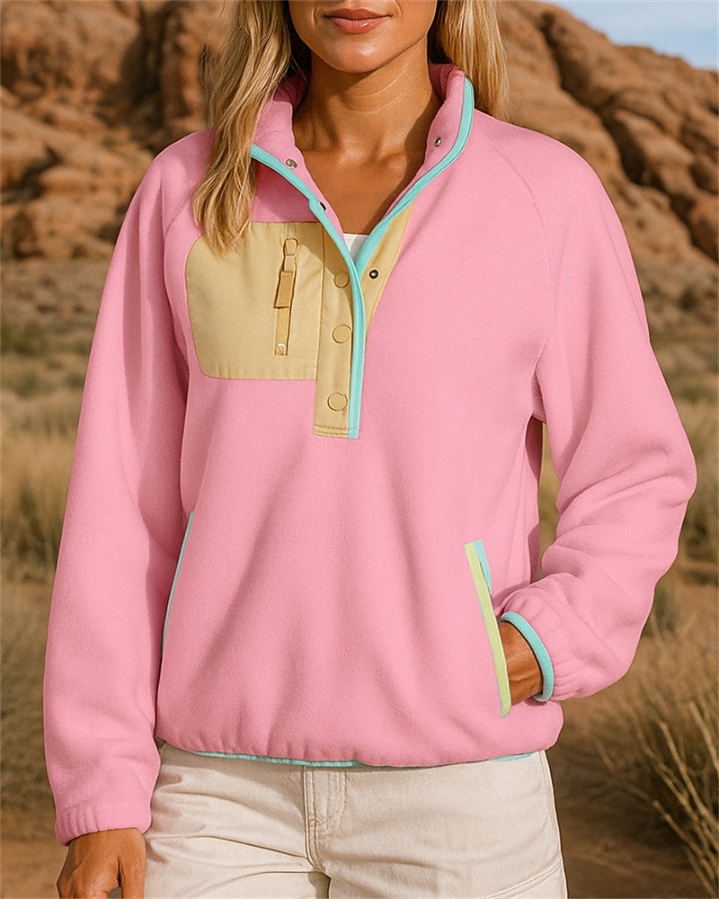 Damen Fleece-Sweatshirt Wander-Sweatshirt Wander Fleece Sweatshirt Langarm Stehkragen Oberteil Außen Thermowarm Leicht Atmungsaktiv Winter Polyester Patchwork Schwarz Weiß Rosa Tennis Golfspiel Laufen 2025 - $29.99 –P6