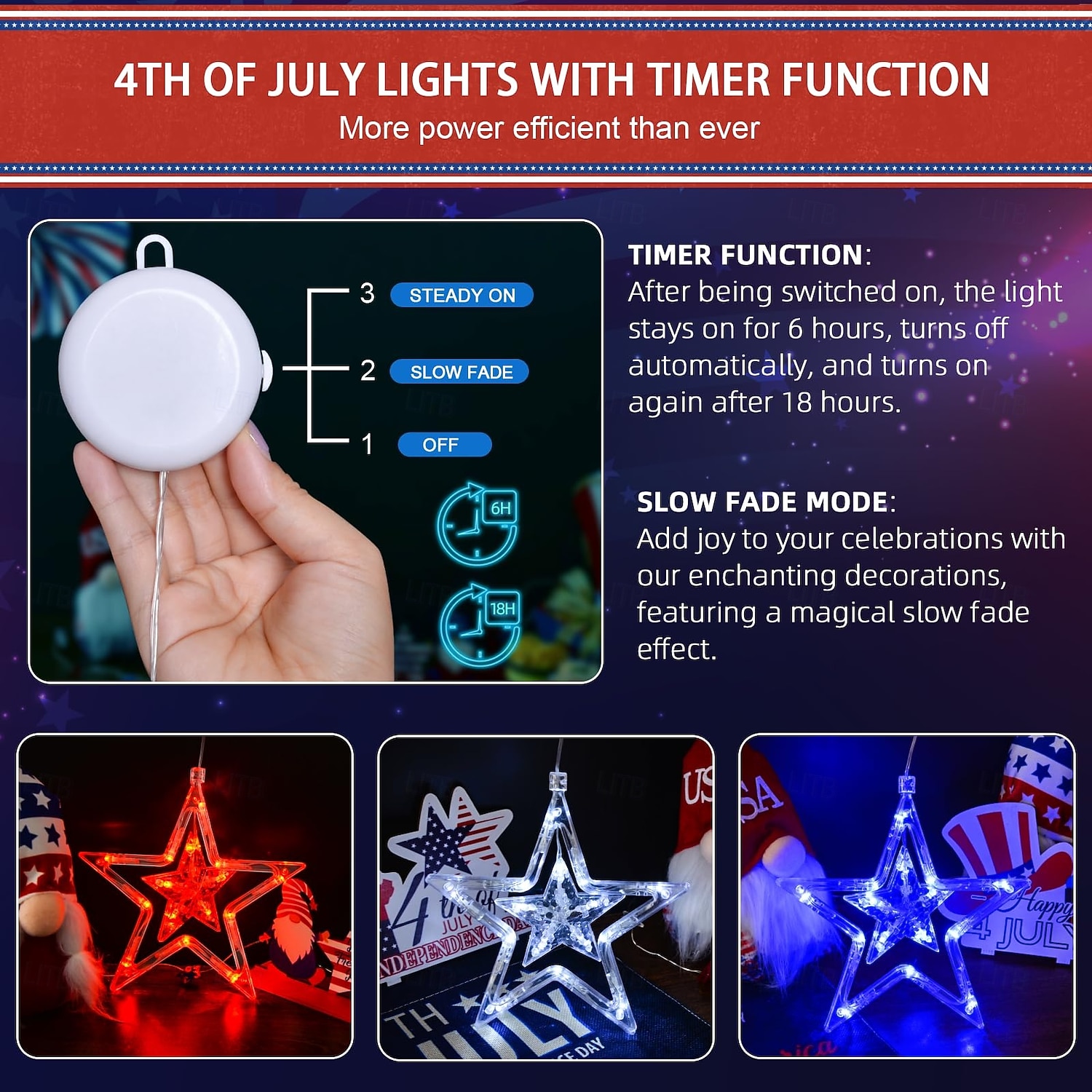 3 Pcs Patriotic Hanging Lights for 4th of July Independence Day 250th Anniversary Memorial Day, Pentagram Suction Cup Decorative Lights Party Patriotic Decorative Lights AAA Battery Box 2026 - $17.99 –P4