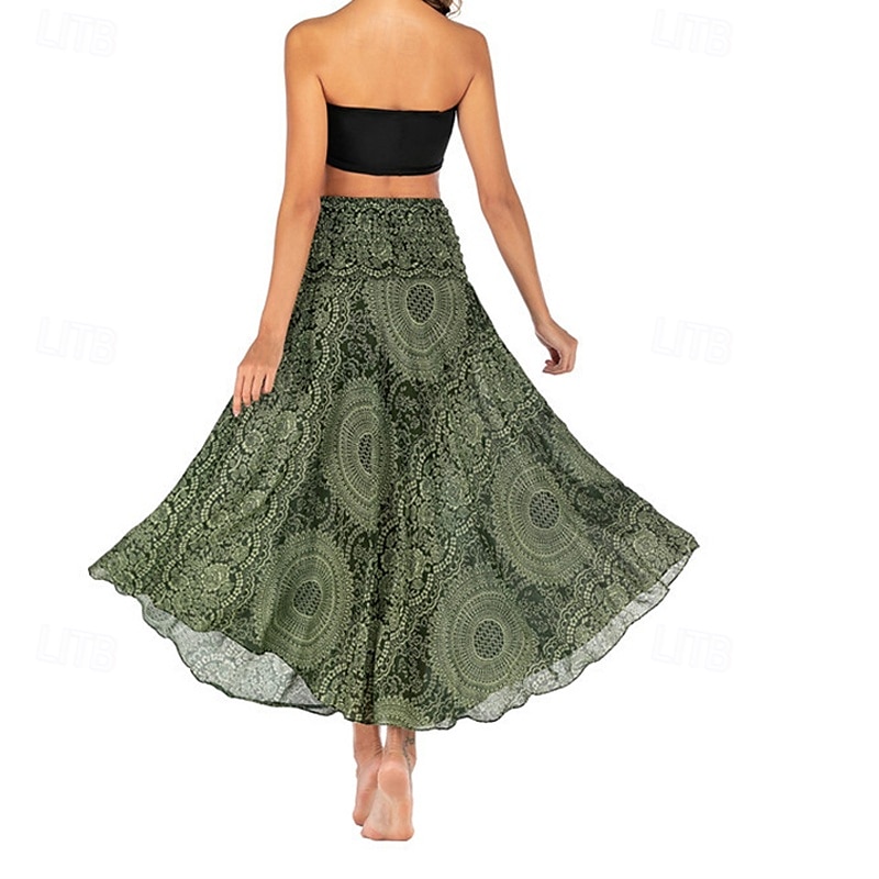 Pentru femei Fustă Linie A Leagăn Casual Boho Maxi Talie Înaltă Fuste Floral Imprimeu Micro-elastic Vacanță Concediu Negru Albastru piscină Portocaliu Verde Vară Poliester 2025 - $20.99 –P13