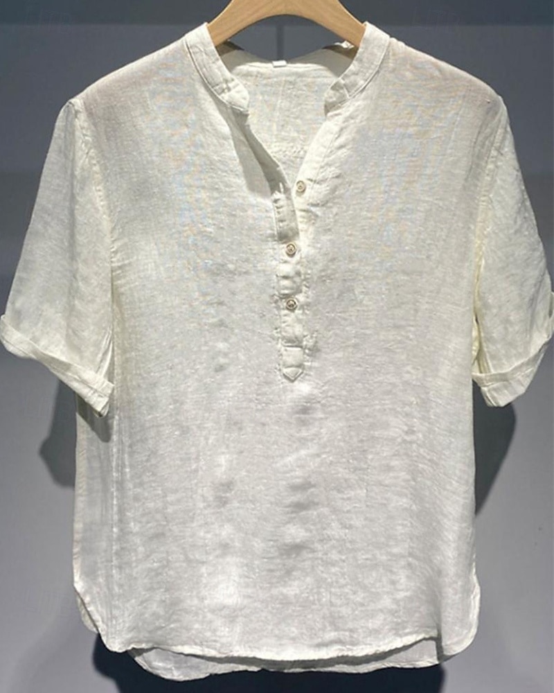 Per uomo Camicia Camicia di lino Camicia popover Camicia casual Camicia di cotone Semplice Vacanza Streetwear Giallo Chiaro Bianco Manica Corta Colletto alla coreana Estate Abbigliamento del 2025 a $29.99 –P3
