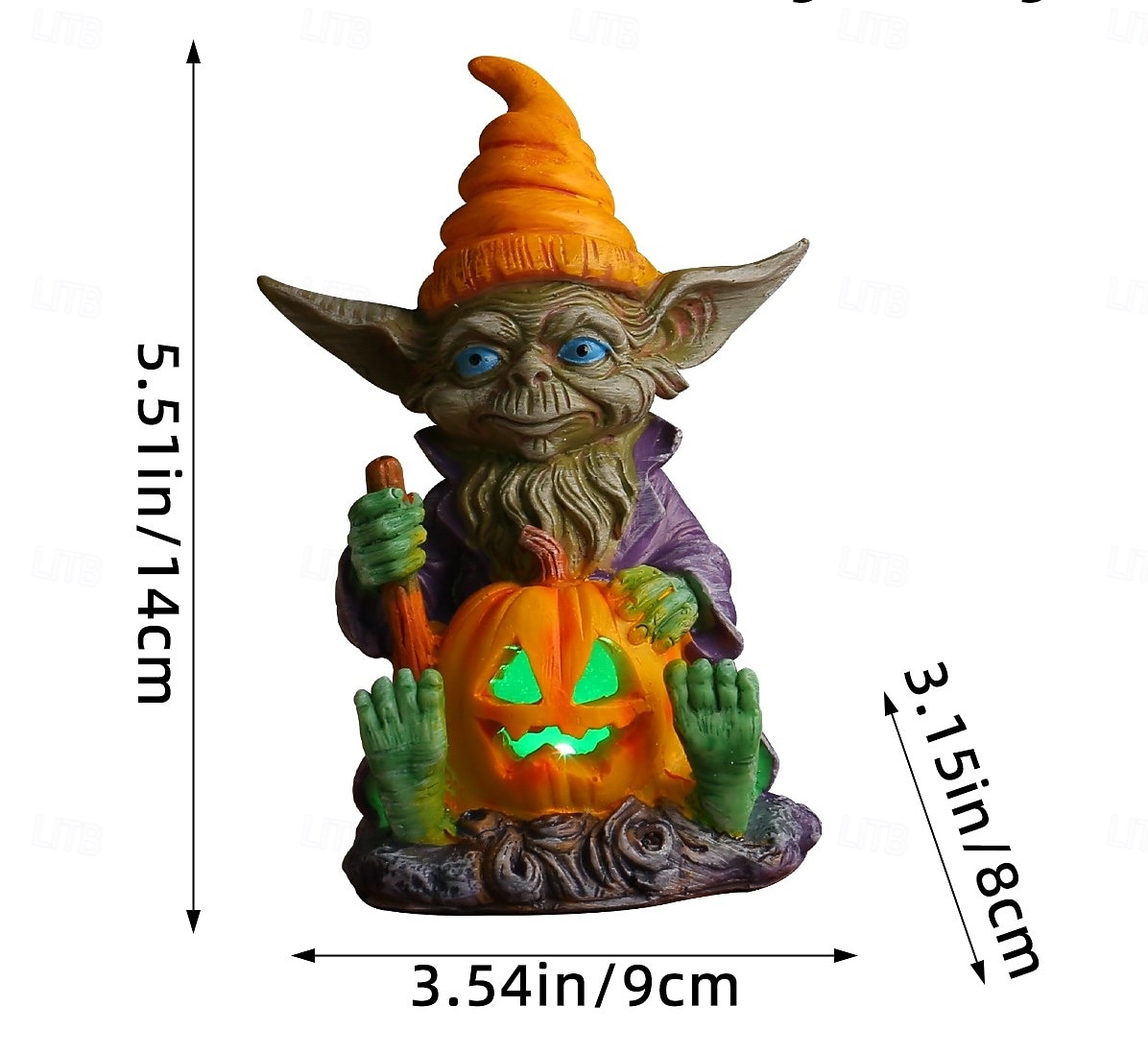 Φιγούρα ρητίνης καλικάντζαρου για το Halloween που κρατά κολοκύθα με φώτα, λαμπερό στολίδι ρητίνης ξωτικού, διακόσμηση σπιτιού για τραπέζι 2025 - $17.49 –P5