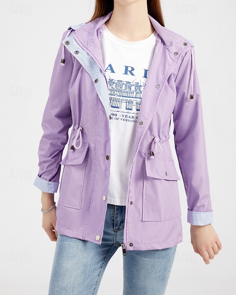 Dam Trenchcoat Håller värmen Bekväm Dragkedja Ficka Mode Utomhus Slät Utekväll Helgen Dragkedja Normal Huva Normal Långärmad Ytterkläder Svart Gul Vin Höst Vinter 2025 - $38.99 –P2