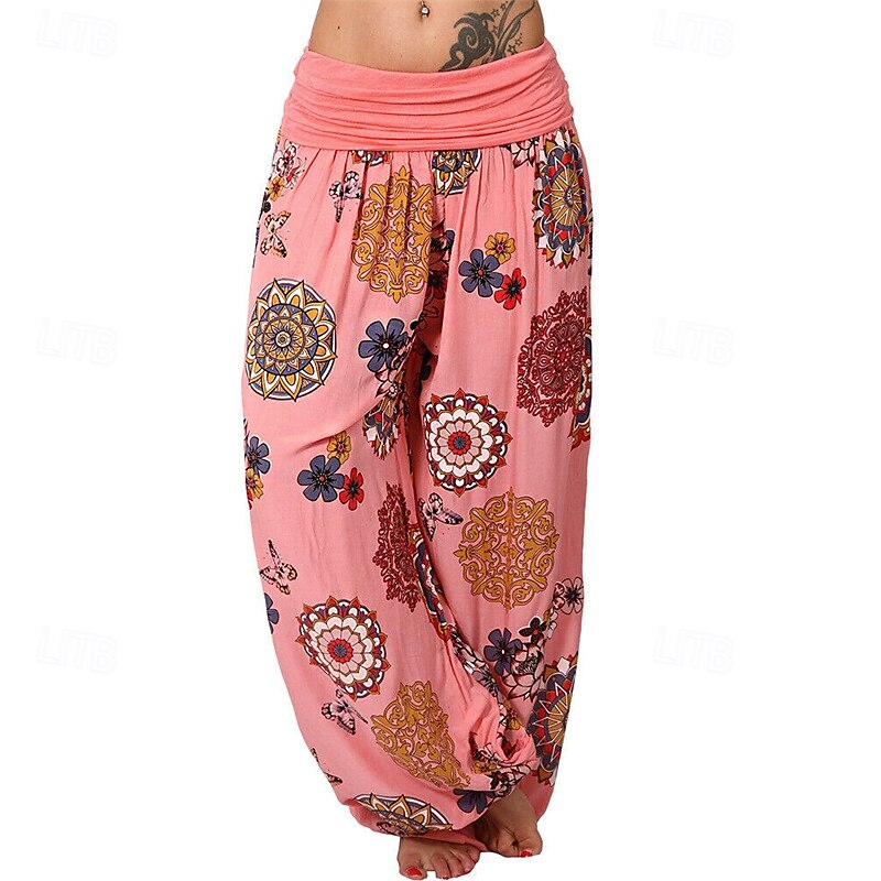 Mulheres Calças Calças Harem Calça Palazzo Moda Boho Comprimento total Cintura Média Imprimir Cintura elástica Confortável Micro-Elástica Rua Roupa Diária Para Noite Preto Branco Amarelo Rosa claro de 2025 por $19.99 –P4