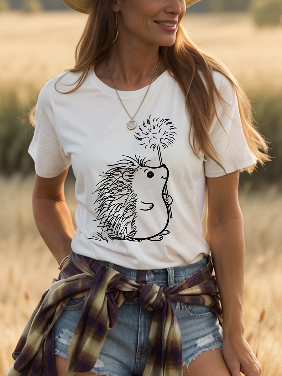 Femmes T-shirt Graphique Animal ancien Élégant Classique Manche Courte Col ras du cou Col rond Hauts Réguliers Quotidien Week-end Imprimé Noir Blanche Rose Claire Rouge Bleu Été Printemps de 2025 ? $19.99 –P1