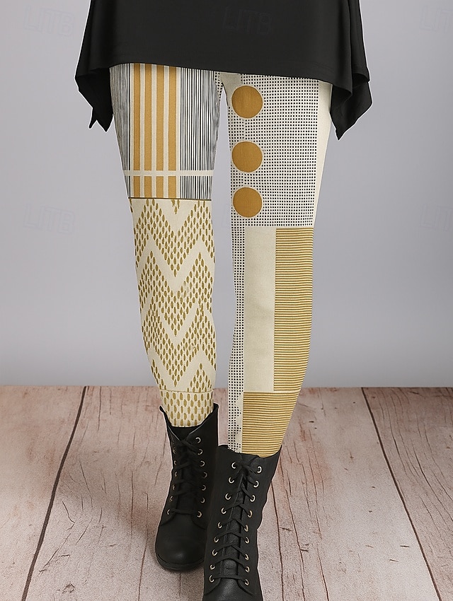 Women's Leggings Vacation Vintage Ethnic Style Full Length High Waist Graphic Abstract 3D Print Quick Dry Breathability Soft Stretchy Outdoor Home Causal Black White Yellow Blue Fall Regular Fit 2025 - $19.99 –P2