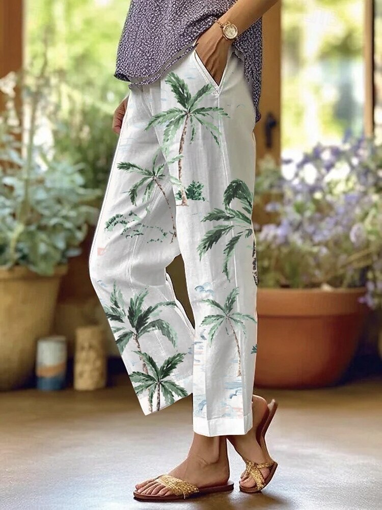 Femmes Chinos Vacances ancien Style Ethnique Longueur complète Taille haute Fleuri Avec Poches Respirant Doux Extérieur Micro-Élastique Extérieur Vacances Occasionnel Blanche Vert clair Rouge Violet de 2025 ? $32.99 –P4